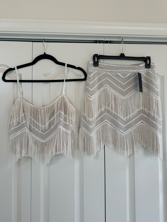 Lulus Dresses & Skirts - Beaded Fringe Mini Skirt Set- Ivory